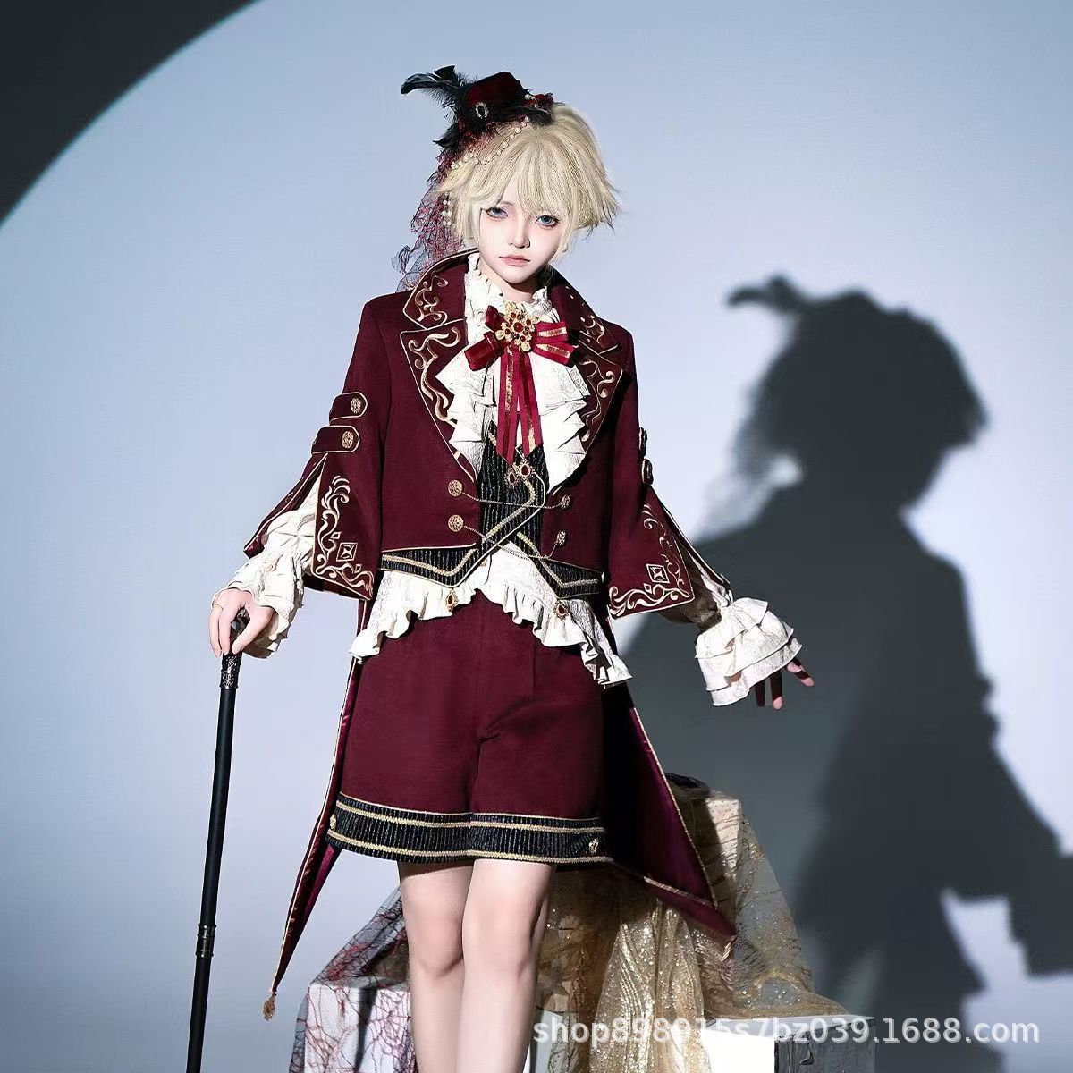 Wine Red Prince-Style Lolita Outfit, Retro Jacket and Shorts Set, Shota Boy-Like Full Set of Clothing