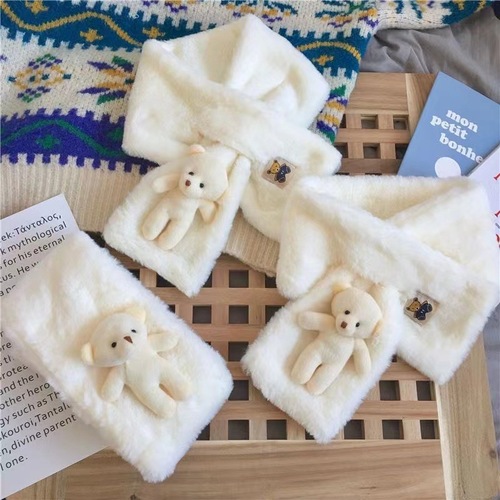 Small Bear Scarf Winter Versatile Solid Color Rabbit Hair Fleece Neck Cover Warmth Insulation Outdoor Windproof Hood Neck Scarf
