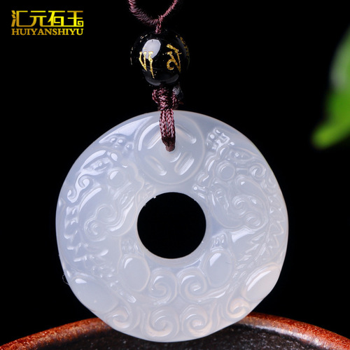 Agate chalcedony Pixiu peace buckle pendant multi-color jade jade peace ring jade pendant live supply wholesale