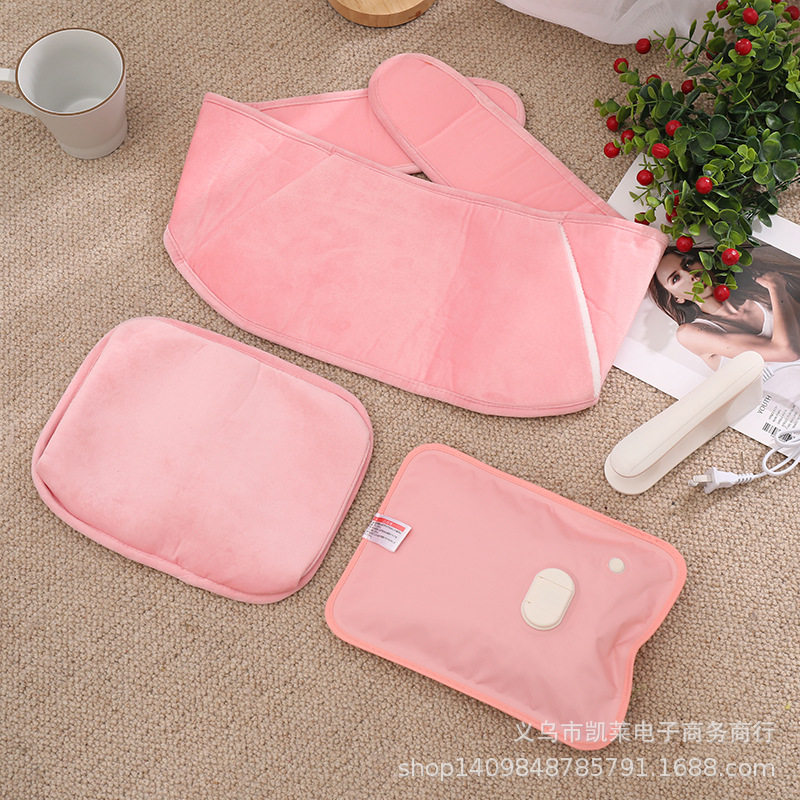 Venta al por mayor nueva bolsa de agua caliente cinturón de protección calefacción eléctrica Mini doble capa térmica Rosa verde cinturón de calefacción eléctrica de tres piezas