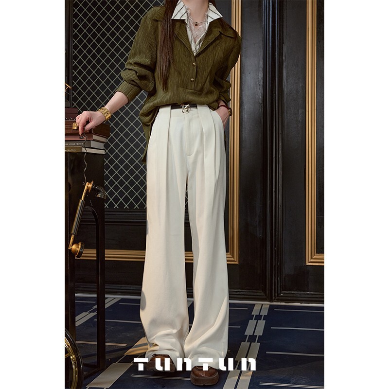 Women's Outfit with a Matching Set of Casual Wide-Leg Pants and a Fake Three-Piece Shirt Top Set for Autumn