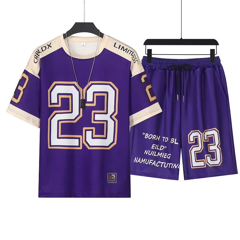 Summer New Casual Sports suit Men's Hong Kong Style Trendy Brand Short-sleeved T-shirt Loose All-match Shorts Casual Two-piece Set