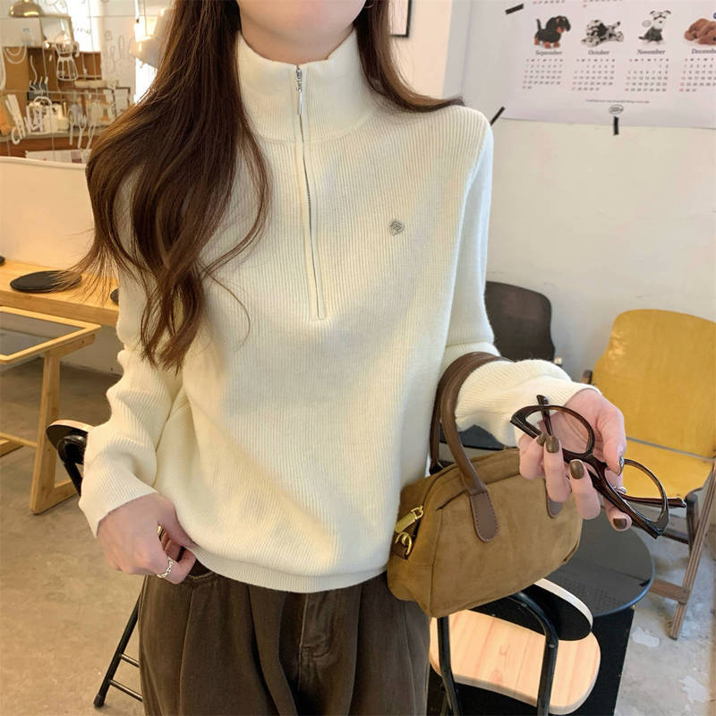 Korean-style casual half-zip pullover sweater for women, 2026 new autumn loose versatile knit top Korean-style casual half-zip pullover sweater for women, 2026 new autumn loose versatile knit top