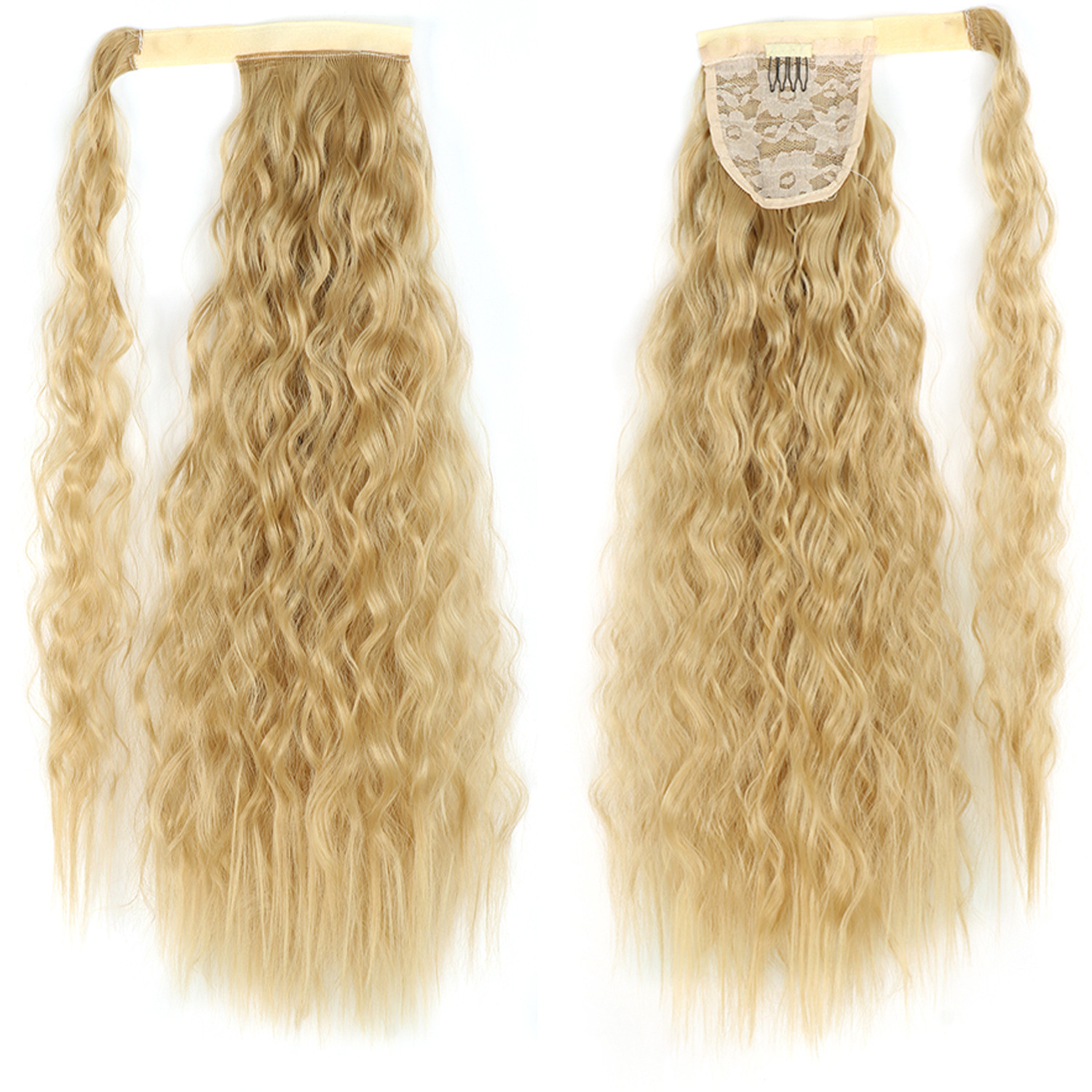 55CM seda europea y americana de alta temperatura velcro de maíz velcro de cabello largo rizado agua cola de caballo pelucas onduladas