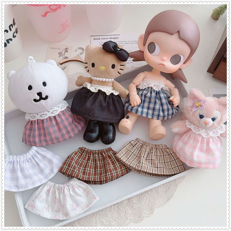 17cm Elastic Plaid Skirt Kitty Outfit 10cm Doll Clothes Mini Doll Clothes Wholesale
