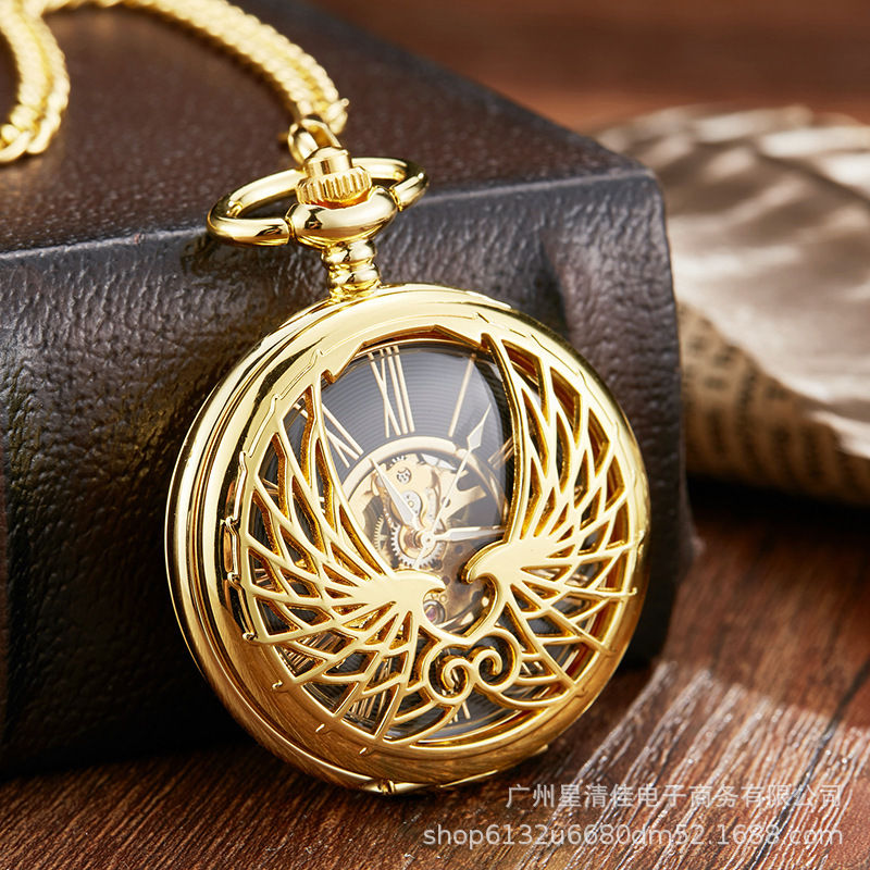Heart-shaped mechanical pocket watch retro flip hollow couple watch sweater chain pendant retro men's and women's semi-automatic mechanical watch