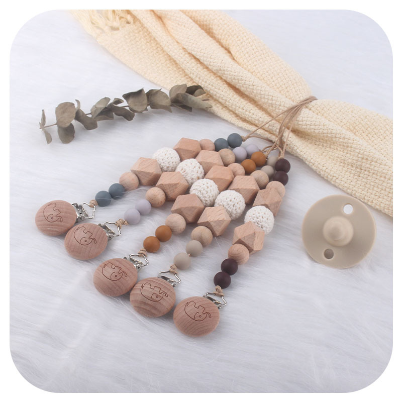 Bebé creativo suministros Haya elefante chupete clip Beech beads chupete cadena de juguete teether Amazon nuevo