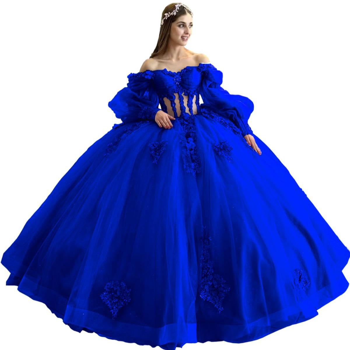 Flores vestido de adulto con mangas brillante con cuentas vestido dulce 2026 nuevo vestido de baile de hombro para mujeres image 5
