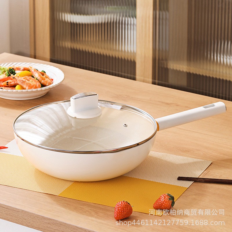 德世朗不粘炒锅DFS-C952铝合金30cm平底炒菜锅三件套DFS-TZ952B
