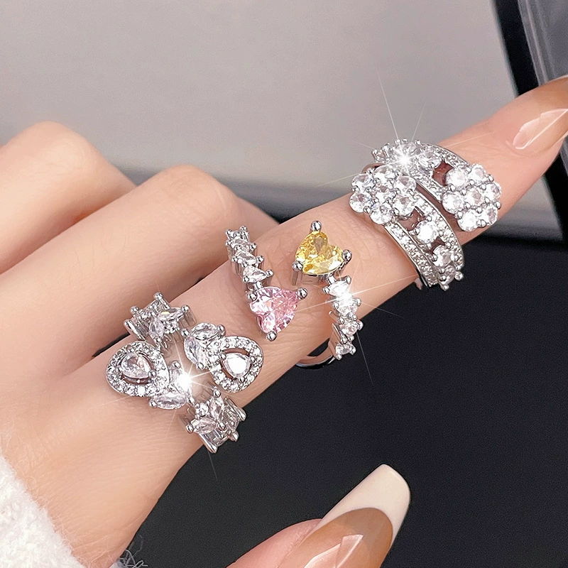 Регулируемое кольцо с rhinestone, кластер в виде алмазной россыпи, маленький изысканный светло-роскошный дизайн