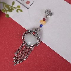 遂心如意 中國風鍍銀流蘇壓襟斜襟旗袍掛件仿和田玉胸針漢服配飾