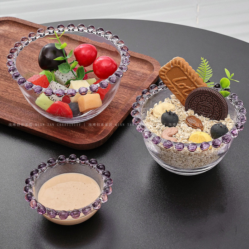 Transparent Glass Bowl with Beaded Edges, Hot Pot Dipping Sauce Dish, Household Breakfast Bowl, Ins-Style Dessert Bowl, Simple Commercial Seasoning Dish Transparent Glass Bowl with Beaded Edges, Hot Pot Dipping Sauce Dish, Household Breakfast Bowl, Ins-Style Dessert Bowl, Simple Commercial Seasoning Dish