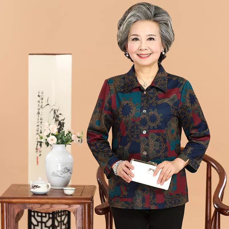Рубашка для женщин среднего и пожилого возраста, рубашка для мамы с длинными рукавами, 60 лет, 70 лет, бабушка, весна-осень, тонкое пальто, одежда для пожилых людей