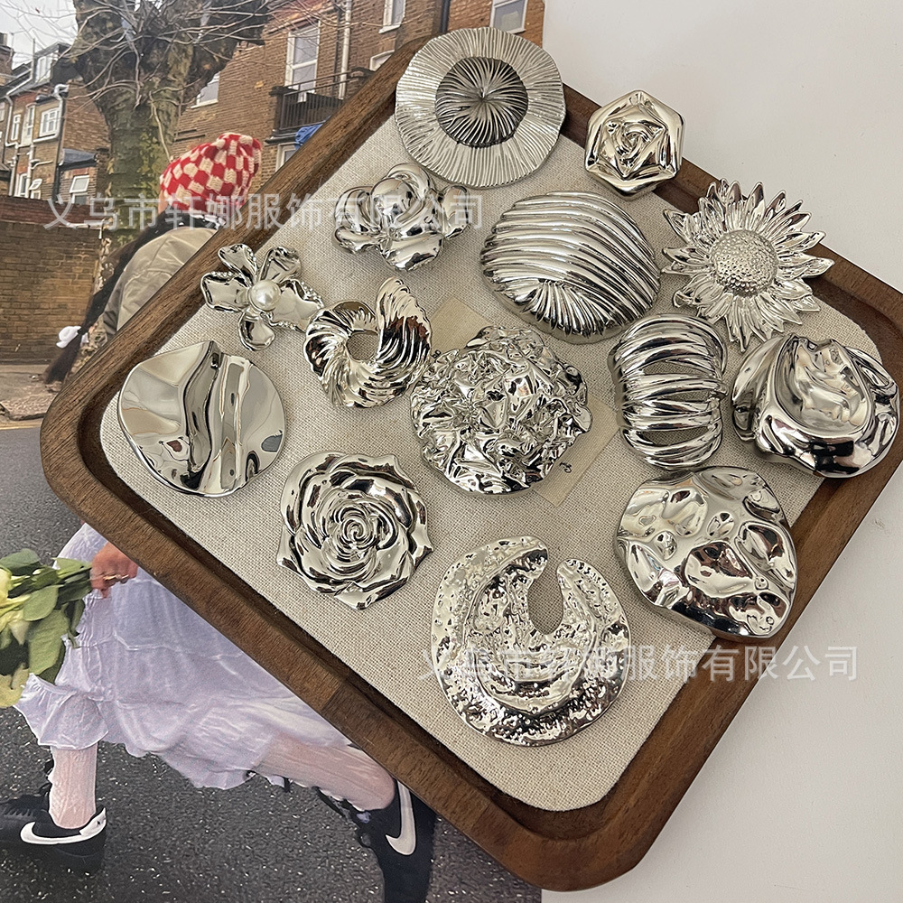 小香风银色系金属大扣皮草大衣风衣装饰扣西服外套毛衣纽扣