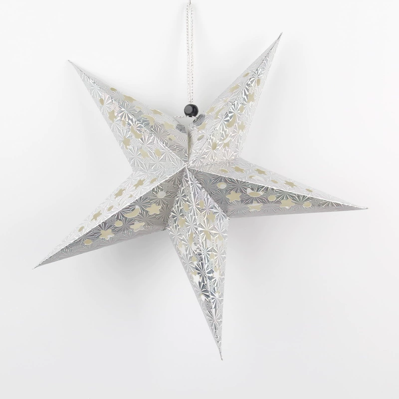 Laser‑cut hollow pentagram hanging star decoration, metallic colors, sizes 30–120 cm