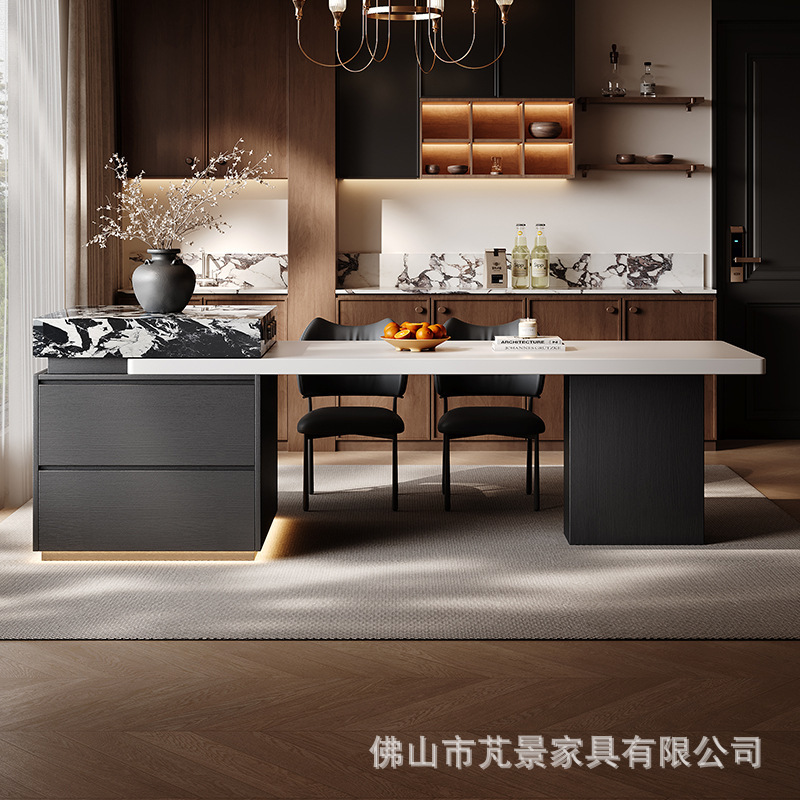 意式极简岛台餐桌一体家用可伸缩厨房岛台小户型新款岩板高级导台|undefined