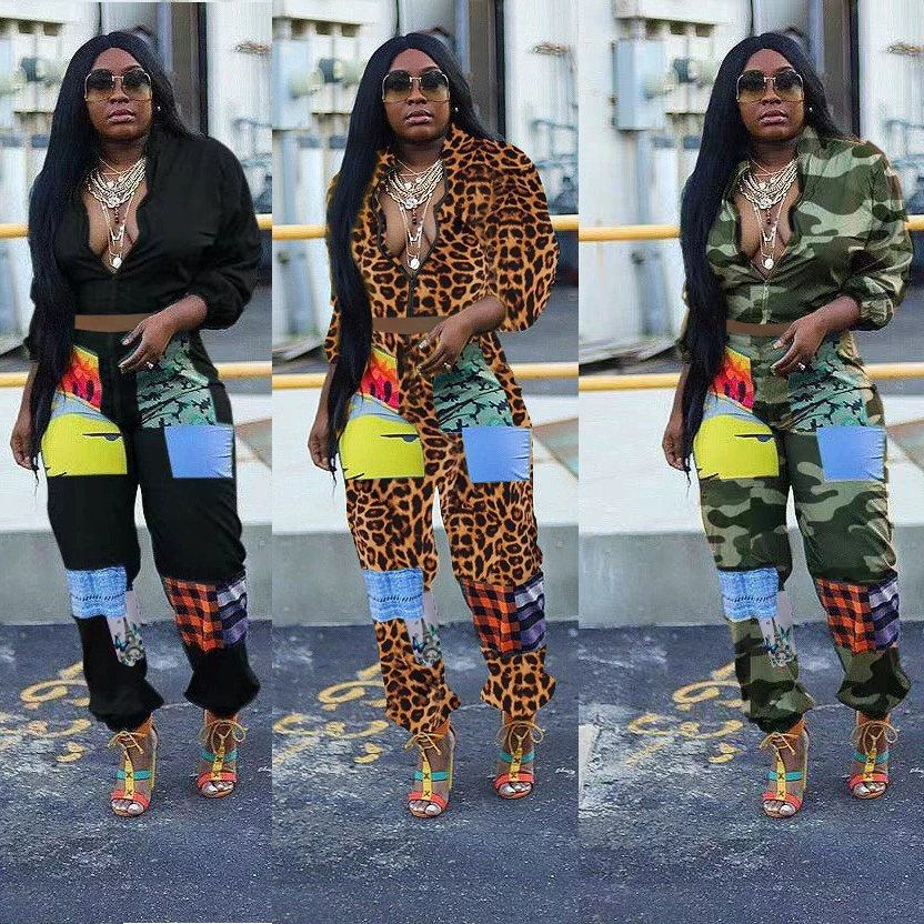 3026 Европа и США мода осень и зима новая трансграничная женская одежда Amazon камуфляж повседневный набор из двух частей оптом