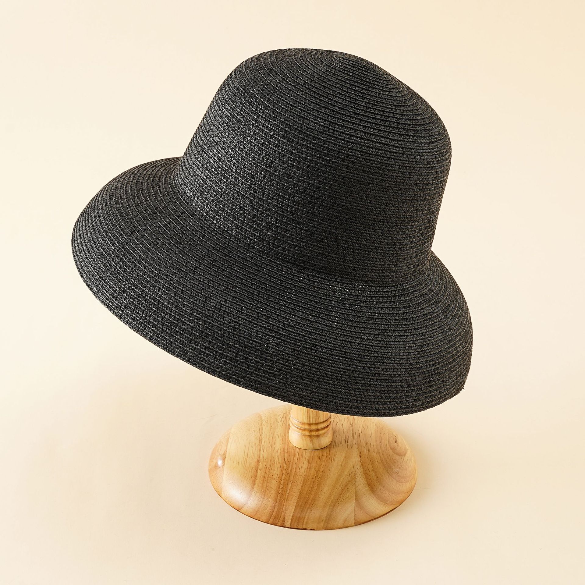 Sombrero de paja de ala ancha de color sólido mujer vacaciones de verano playa plegable sombrero para el sol hembra pantalla en forma de campana sombrero Hepburn