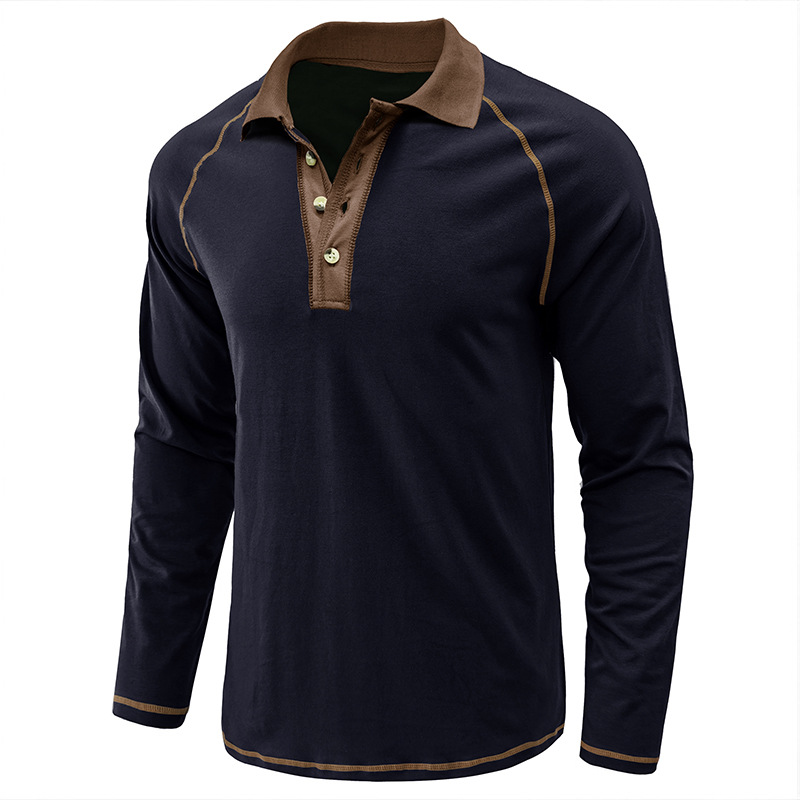 Camiseta de manga larga de solapa de los hombres europeos y americanos Comercio exterior Polo de los hombres transfronterizo Camisa de otoño para hombres Amazon top