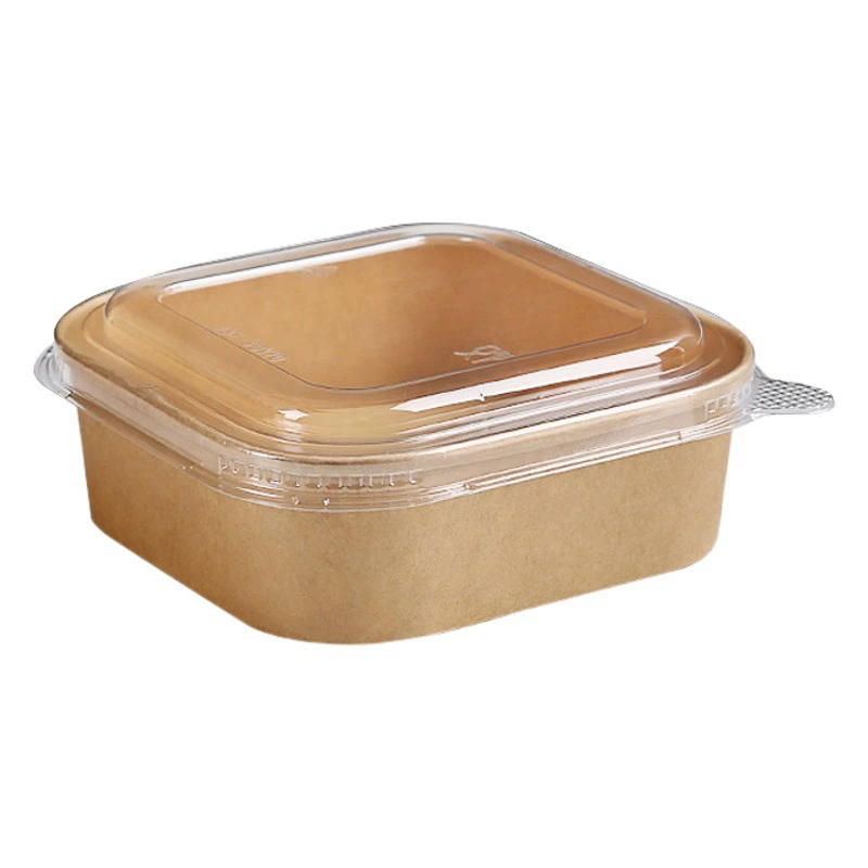 Одноразовая упаковочная коробка оптом Крафт-бумага квадратная бумажная чаша фитнес свет Салатница фрукты на вывоз Ланч-бокс