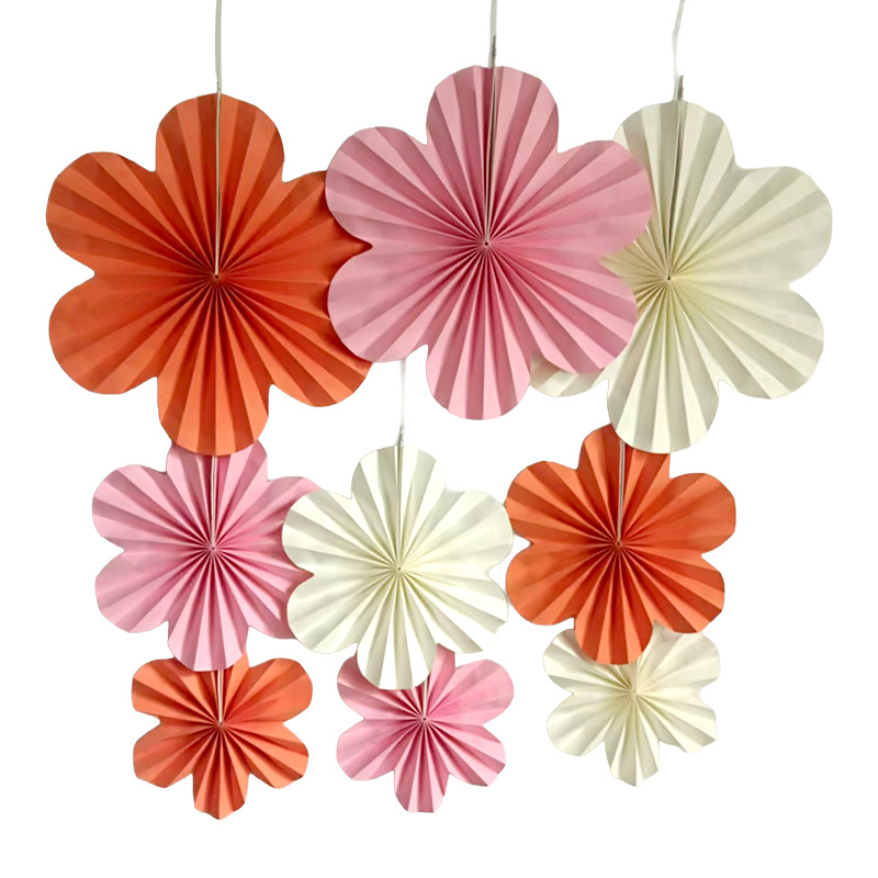 Flores transfronterizas decoración de ventilador de papel fiesta de cumpleaños ventana de fondo decoración de pared colgante ventilador tridimensional flor de ventilador plegable