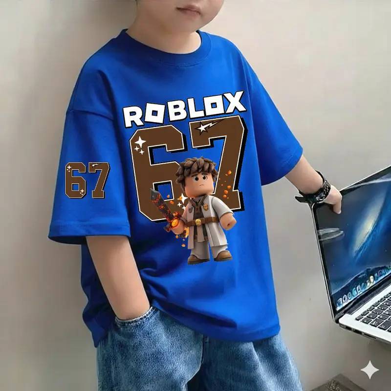 Cross-border ROBLOX virtual world 67 print unisex T-shirt, loose casual round neck short sleeve, foreign trade Cross-border ROBLOX virtual world 67 print unisex T-shirt, loose casual round neck short sleeve, foreign trade