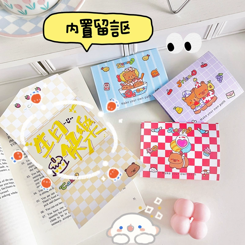 But we must do proper translation. Wait input: 'Faithful lovers scene postcard happy selling machine series of creative cute hand account materials greeting cards'.