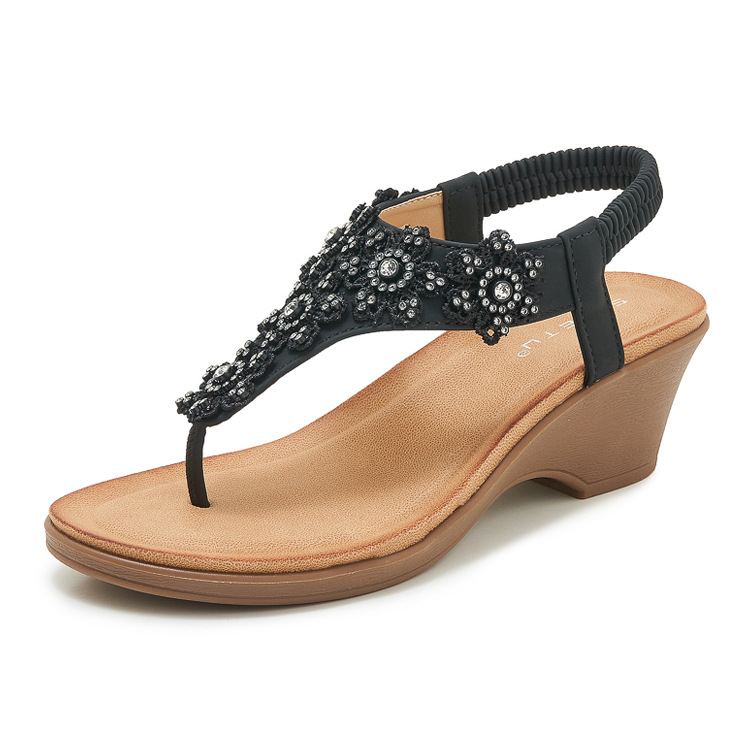 Sandal đế xuồng đính đá hoa thời trang mùa hè 2026 mẫu mới 180-3 — màu nâu, màu đen, quả mơ chi tiết 22
