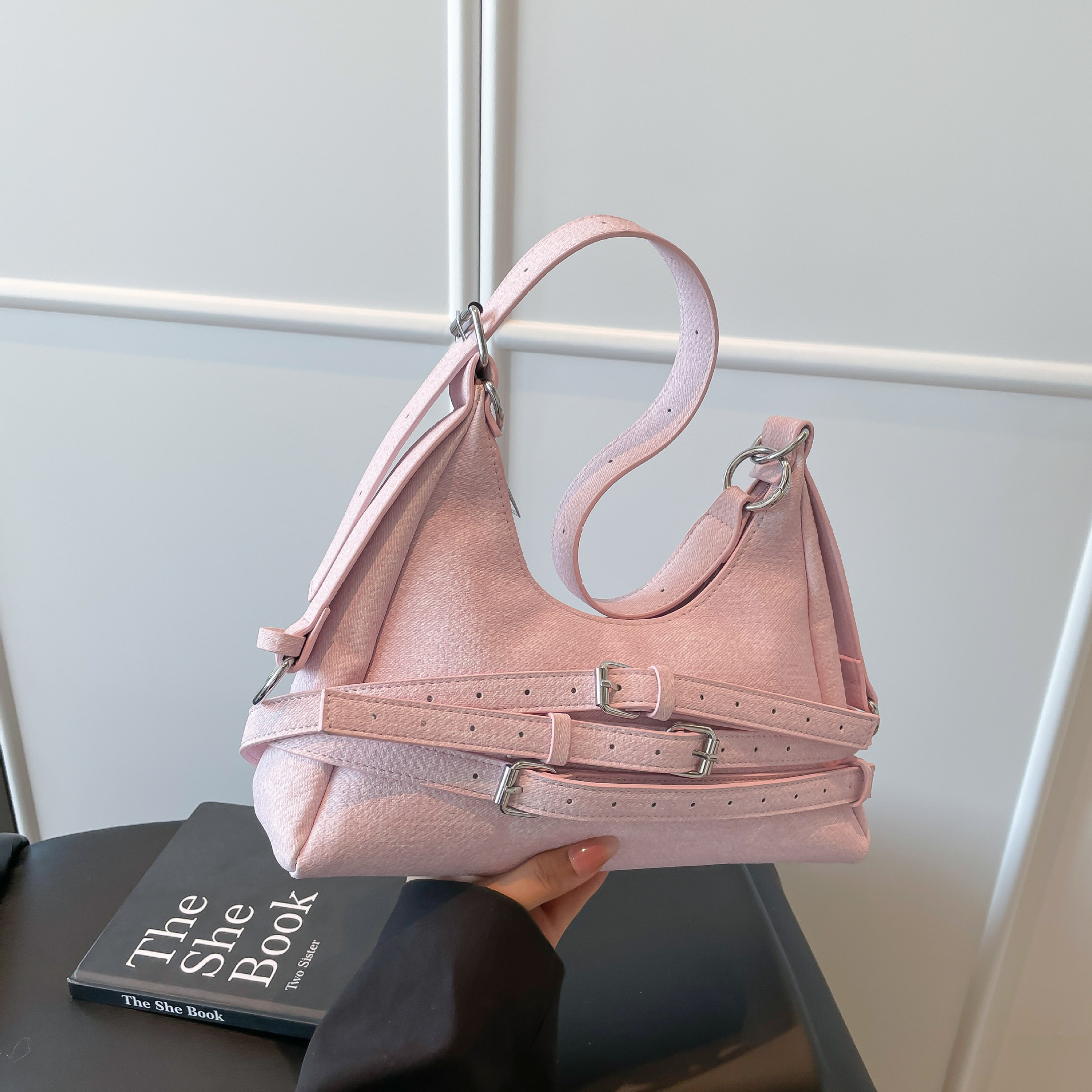 Vintage schoudertas van denim voor dames grote capaciteit_voghion.com