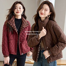 轻薄棉服女2024新款秋冬短款爆款时尚洋气中年妈妈菱格夹棉外套潮