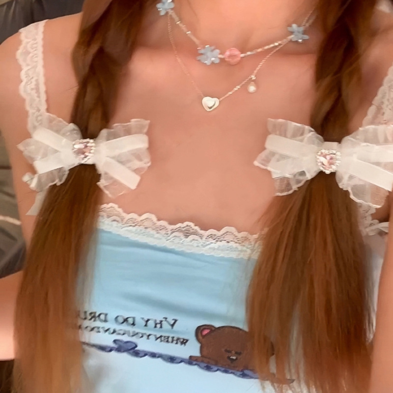 Horquilla con lazo de hada rosa y diamantes de imitación para el pelo, pinza para el flequillo, pinza para la frente, pinza para el pelo con forma de pico de pato, pinza lateral, accesorios para el cabello_voghion.com