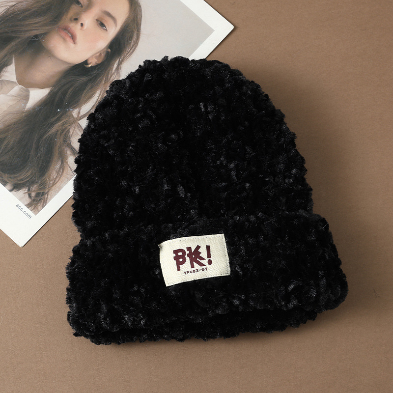 Autumn Winter New Cute Stretchy Knitted Korean Style Versatile Plush Outdoor Windproof Warm Pullover Hat_voghion.com