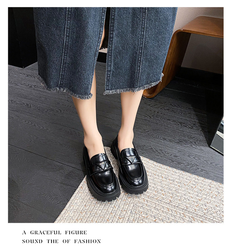 Giày lười nữ da bóng mũi tròn đế dày platform gót 3-5 cm — Màu đen chi tiết 15