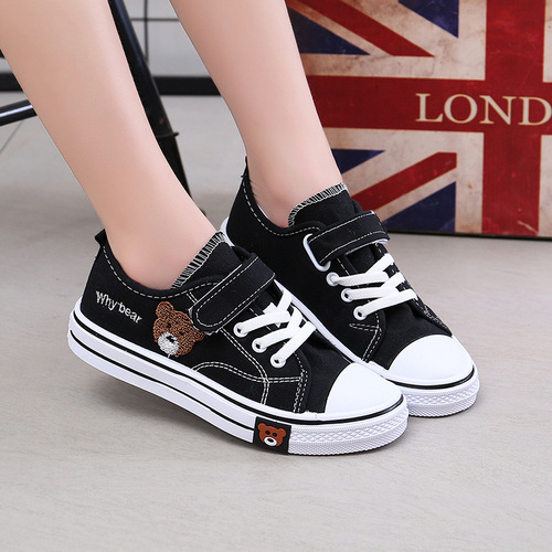 Children's Shoes Foreign Trade  Children's Bear Canvas Shoes Fashion Student White Shoes Boys and Girls Velcro Shoes Wholesale