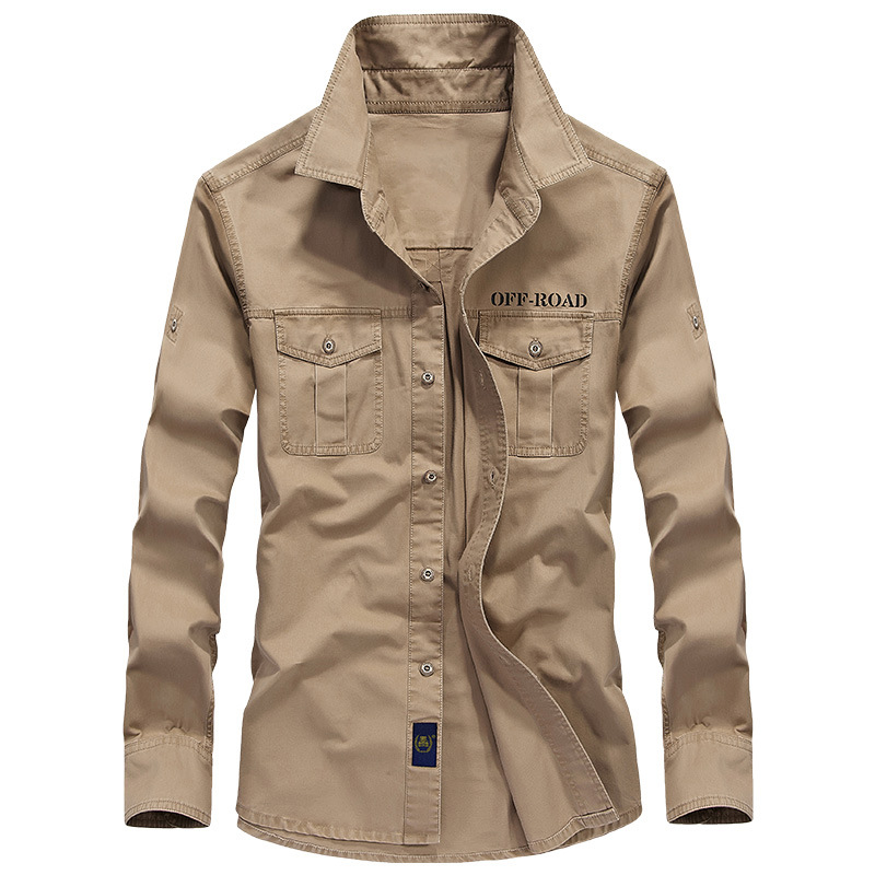 Camisas de trabajo de mediana edad transfronterizas de estilo americano chaqueta de hombre primavera y otoño casuales de algodón camisa de manga larga chaqueta de hombre