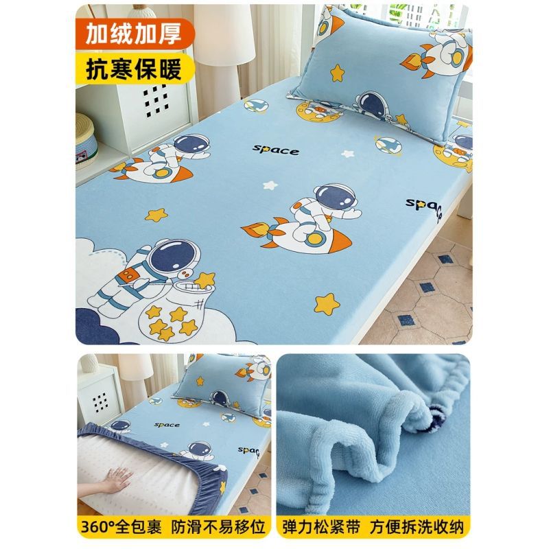 Invierno nuevo tipo de cama de terciopelo de leche una sola pieza de terciopelo de coral grueso cubierta de cama dormitorio de estudiantes cubierta de colchón cubierta de cama