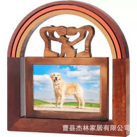 跨境木质相框桌面彩虹拱桥装饰摆件猫咪狗狗成长纪念相框摆台挂墙