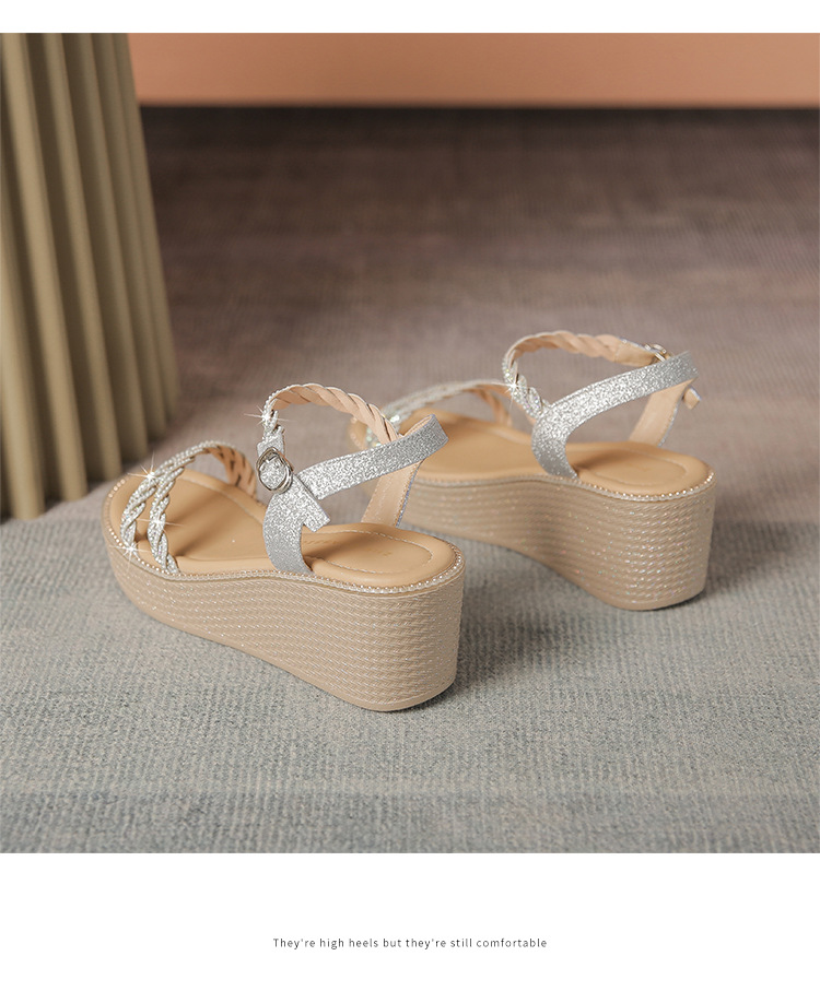 Sandal đế xuồng quai ngang nữ phong cách tiên nữ, gót cao 9 cm — M568 màu sâm panh chi tiết 22