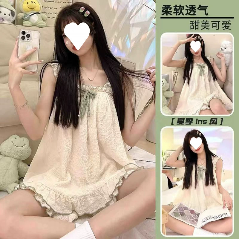 Summer cute brand pijama, set with bow sleevless