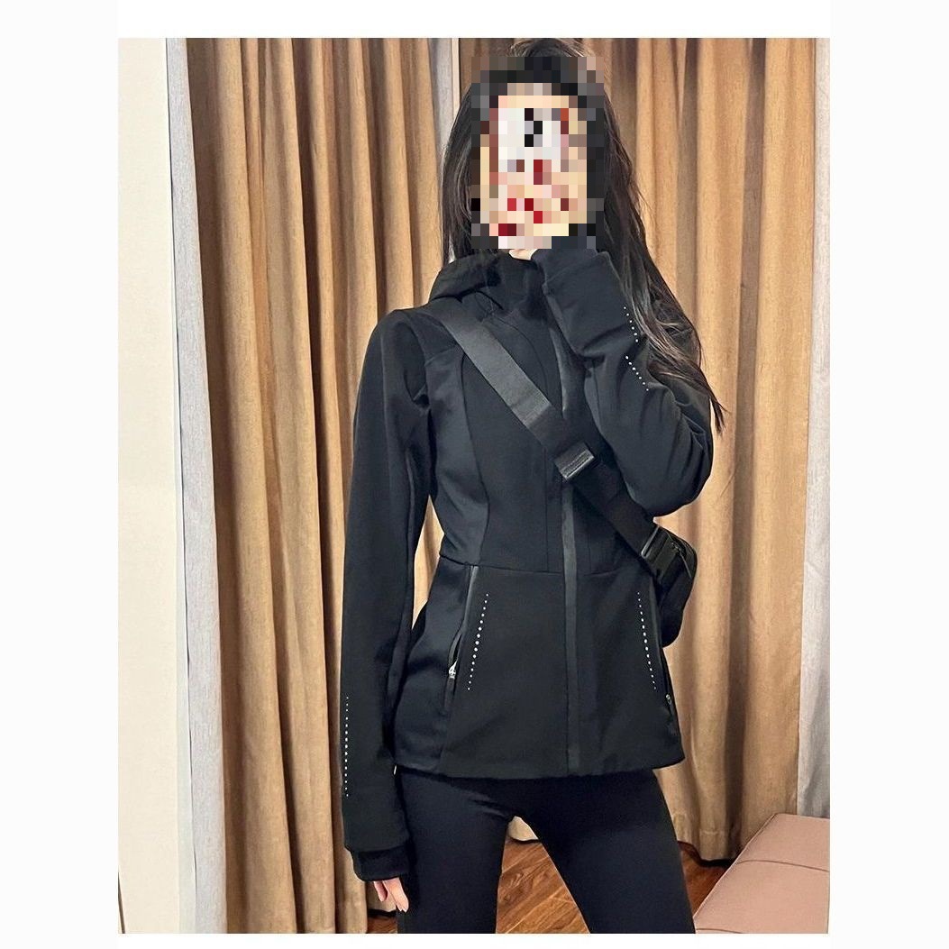 Black Slim Fit Soft Shell Jacket Cycling Jacket Women's New Waist Slimming Early Autumn and Winter Wear