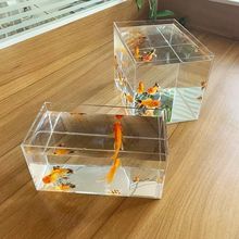 新款高清透明亚克力鱼缸客厅长方形一体成型生态小型塑料观赏鱼缸