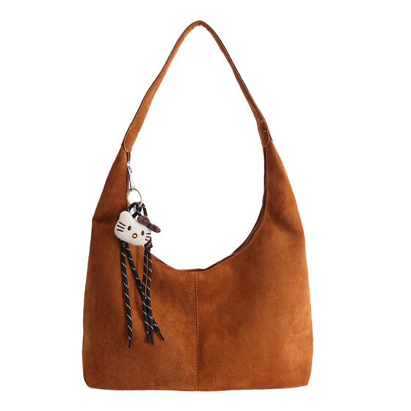 Korean Style Niche Retro Faux Suede Bucket Bag For Women 2026 Spring New Large Capacity Fashion Shoulder Underarm Bag - Thumbnail 6