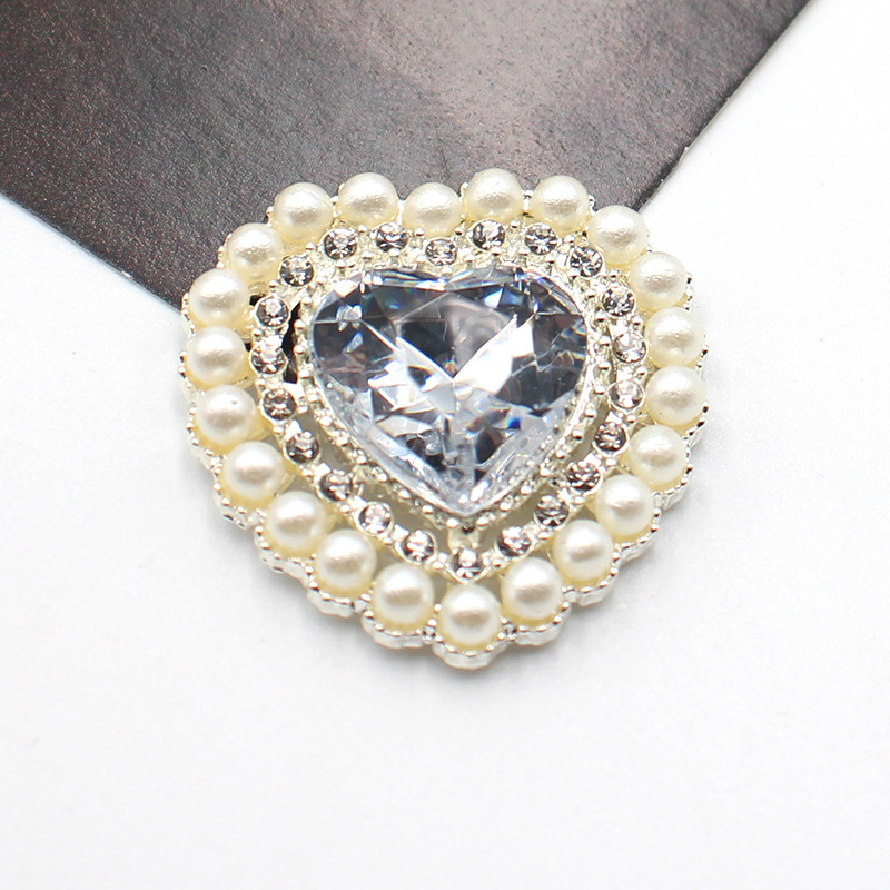 27mm銀色桃心真珠花盤合金部品diy髪飾り花盤ドリル頭飾りアクセサリー部品