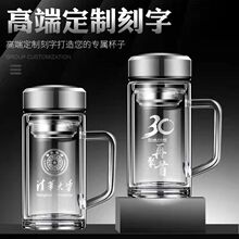 温度显示双层玻璃杯大容量带手柄办公杯泡茶水杯男带盖透明隔热杯