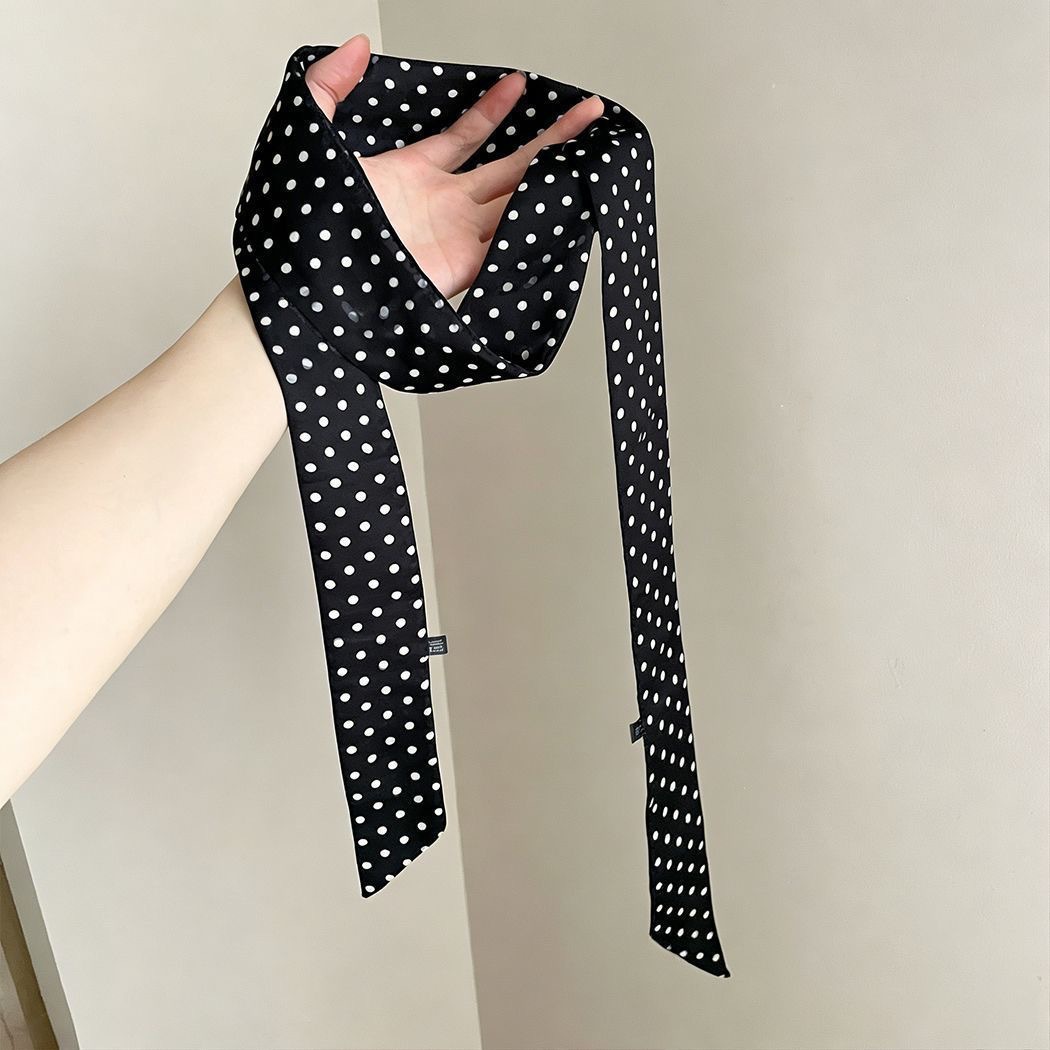 2# black polka dot thin silk scarf about 145cm