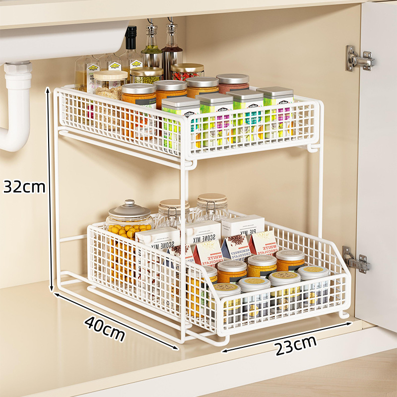 Estante de cocina bajo el fregadero tipo de extracción de almacenamiento de cesta de extracción de platos de paneles y platos de cajón de gabinete multicapa con uso doméstico incorporado
