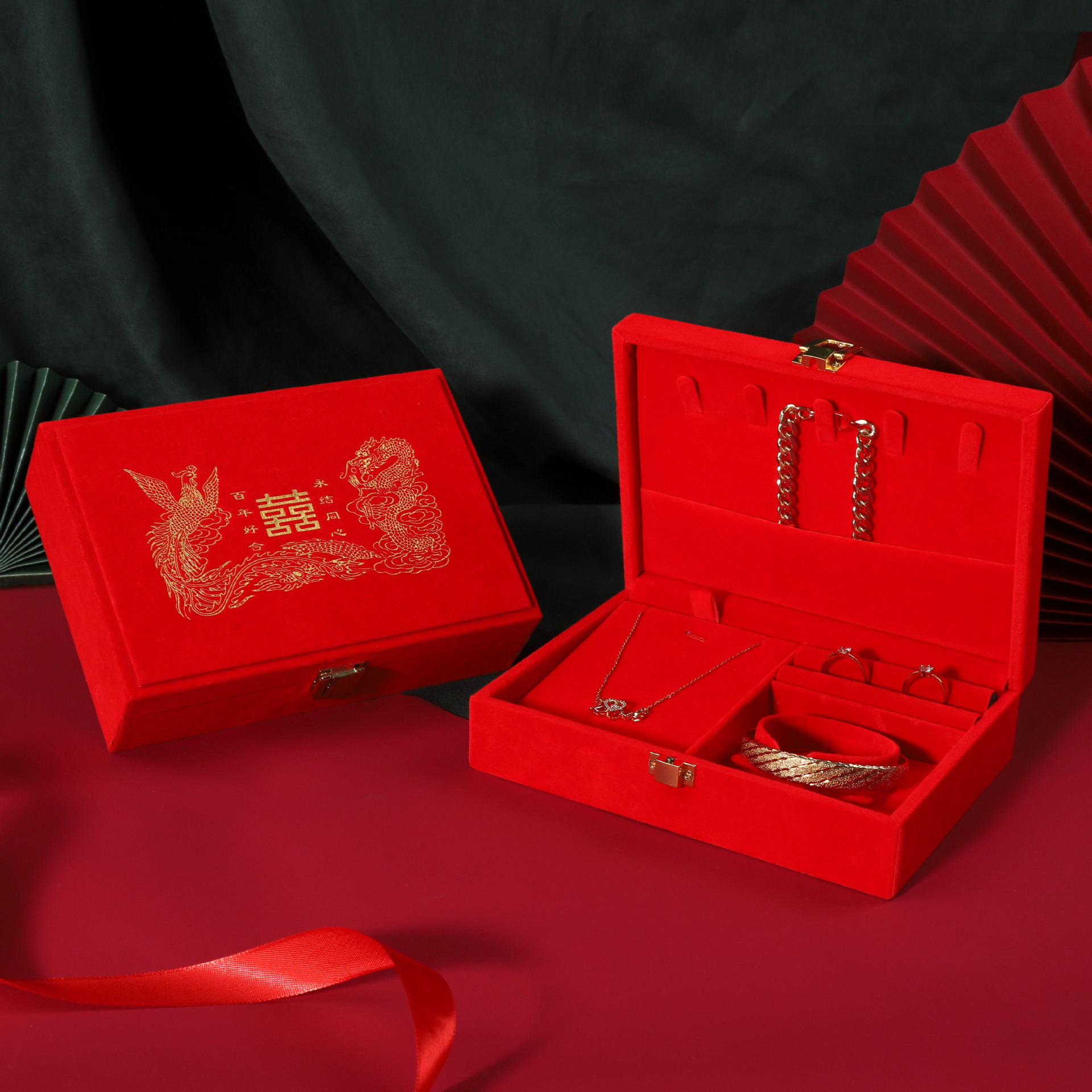 Caja de joyería de oro de compromiso festivo, pendientes de joyería, caja de anillo, collar de alta calidad, caja de embalaje de joyería de hardware