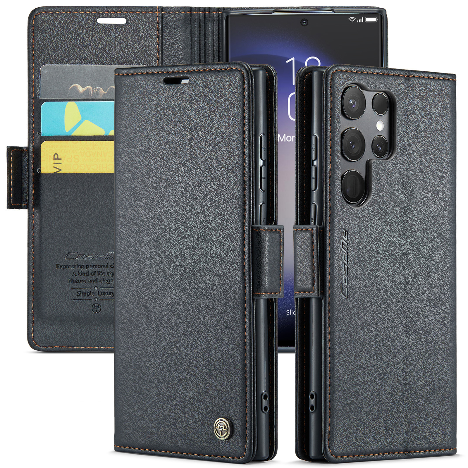 Capa protetora de couro flip com proteção RFID, compatível com Samsung S23 Ultra, Galaxy A54 e Galaxy A14._voghion.com