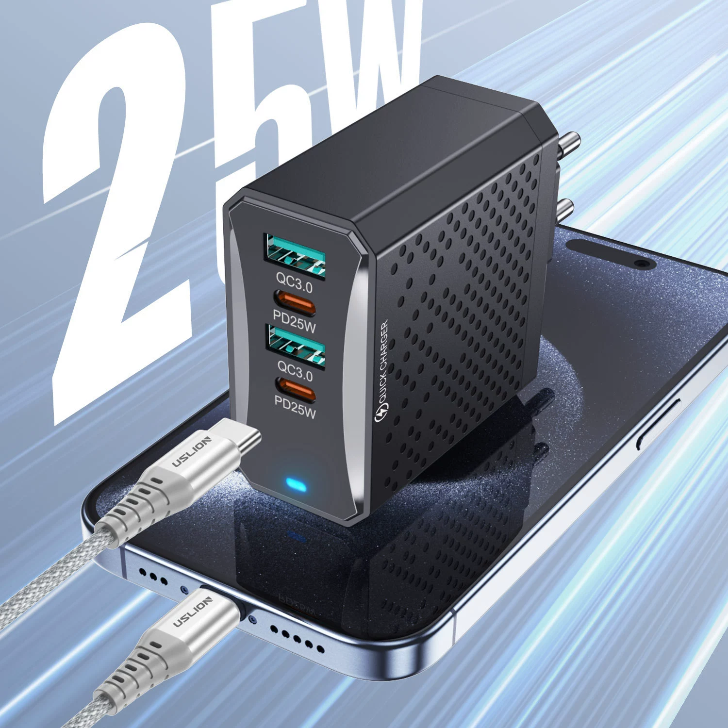 USLION 100W 2USB+2PD зарядное устройство для мобильного телефона планшета