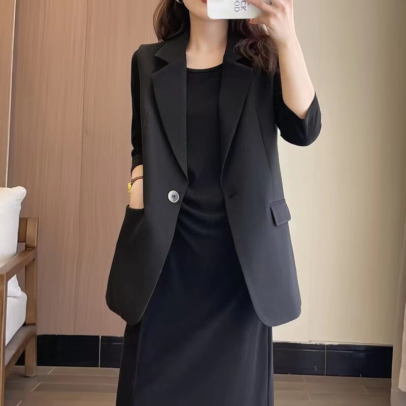 Spring and Autumn Women's Collarless Vest Coat Korean Style Mid-length Sleeveless Small Suit Large Size Waistcoat for Short Women